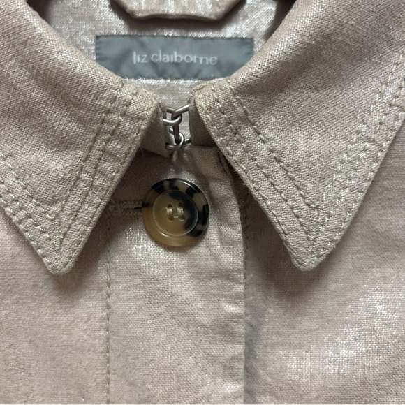 LIZ CLAIBORNE Nude Shimmer Lightweight Button Linen Blend Jacket, Size PM - Picture 7 of 14
